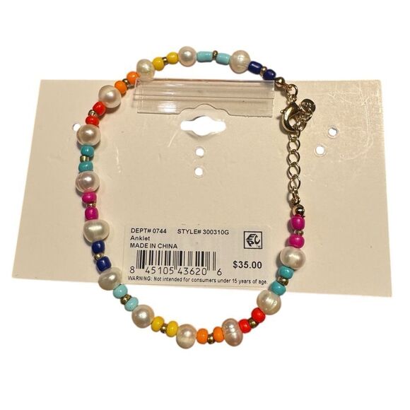 Unwritten Multicolor Beaded Anklet with imitation Pearls - Picture 2 of 3